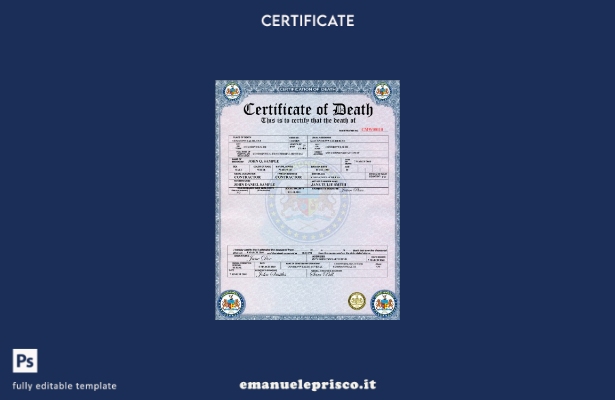 modello di certificato di morte dell'ospedale commemorativo del Commonwealth USA